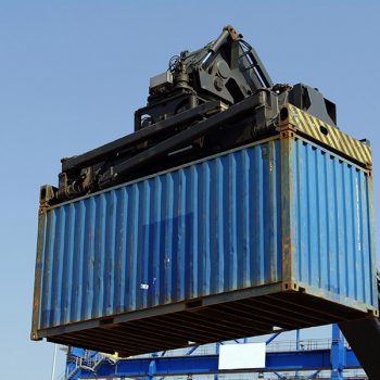 Container weighbridge - container being carried to weighbridge